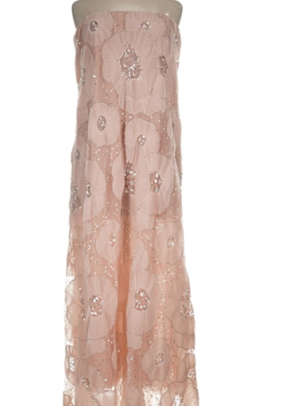 Margot Bead & Appliqué Strapless Mesh Gown